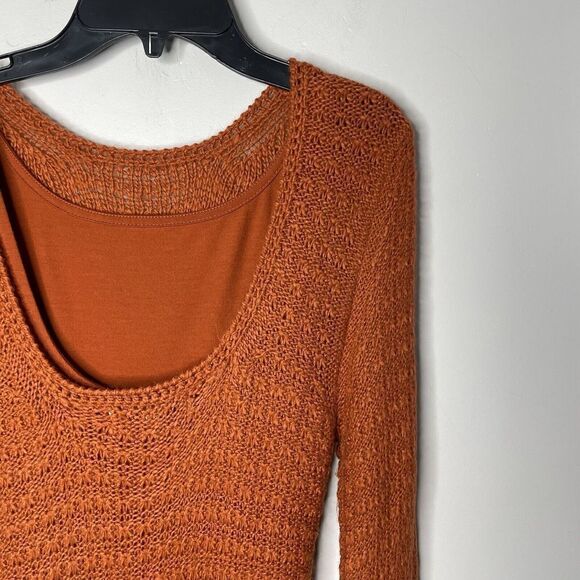 PAMELA LOVE Sweater Dress Womens XS Orange Fringe Long Sleeve Knit Midi Lined - Picture 6 of 11